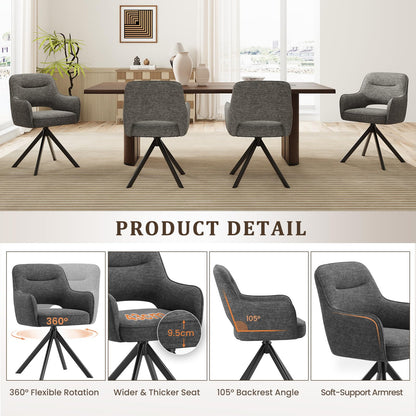COLAMY 360°Swivel Dining Chairs Set of 4, Fabric Chairs for Dining Room with Armrests, Hollow Backrest and Thick Seat Cushion
