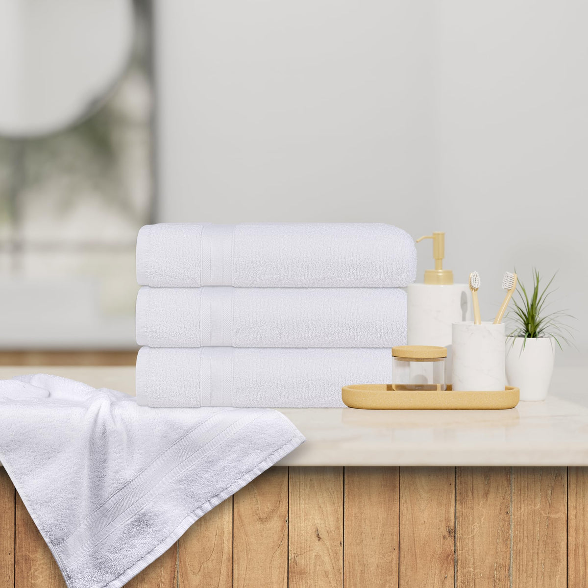 Quick-Dry 4 Pieces White Hand Towels - Highly Absorbent 100% Turkish Cotton - Perfect Lightweight Towel for Bathroom, Kitchen, Guests, Pool, Gym