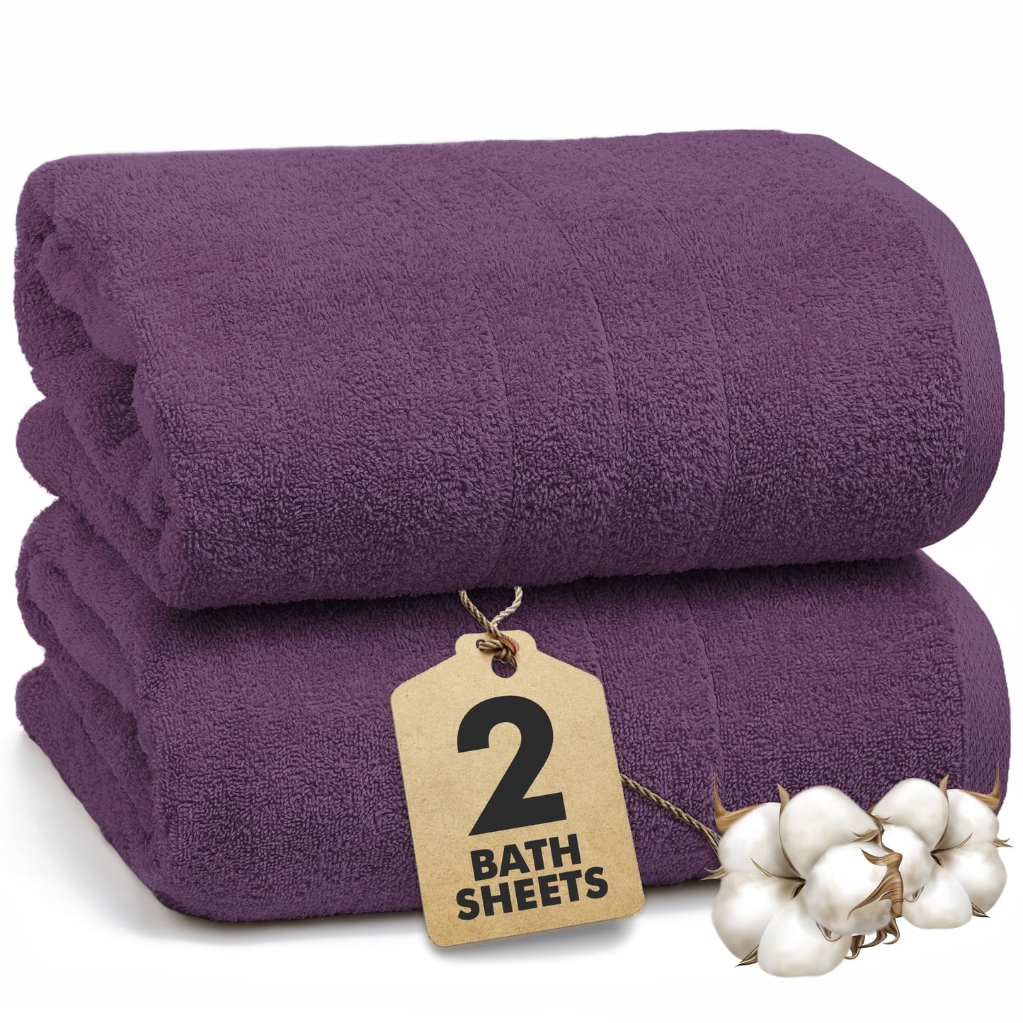 Bath Sheets - Extra Large Bathroom Sheet Set – 550 GSM Pack of 2 Jumbo Towels Dark Purple (90x180cm)