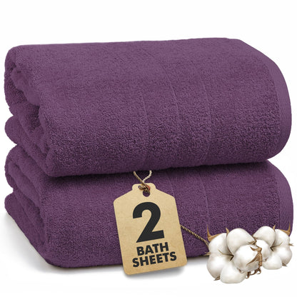 Bath Sheets - Extra Large Bathroom Sheet Set – 550 GSM Pack of 2 Jumbo Towels Dark Purple (90x180cm)
