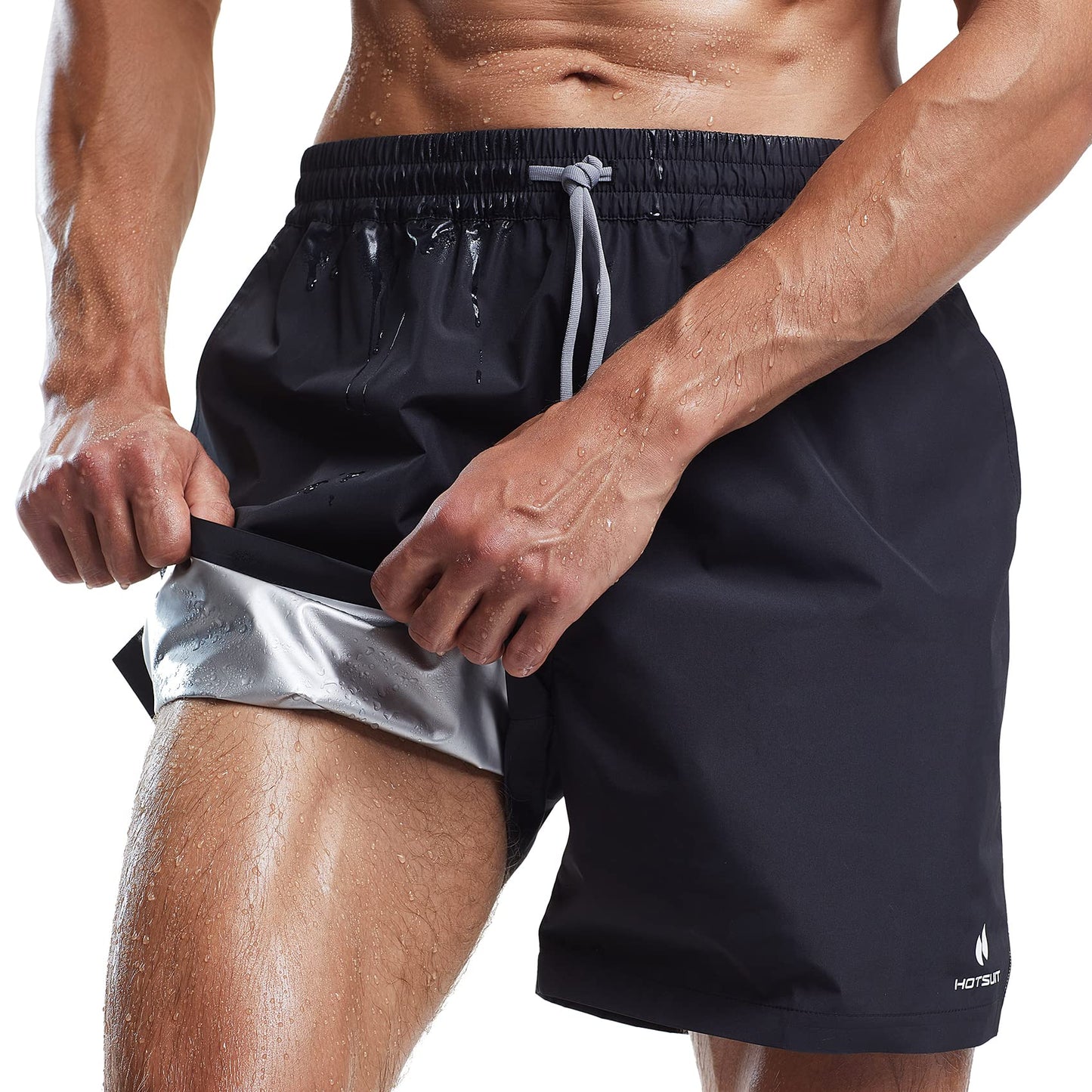 HOTSUIT Mens Sauna Shorts Sweat Sauna Pants Gym Exercise Sweat Sauna Suit Workout Shorts, Black 5XL