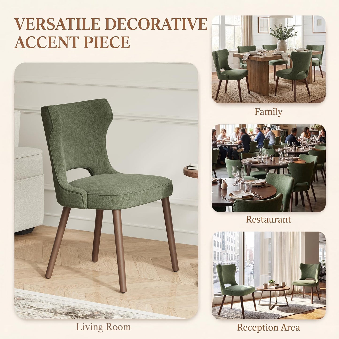 MALOL Upholstered Dining Chairs Set of 6, Dining Room Chairs with Hollow Backrest, High Back Kitchen Chairs with Solid Wood Legs, Thick Seat Cushion