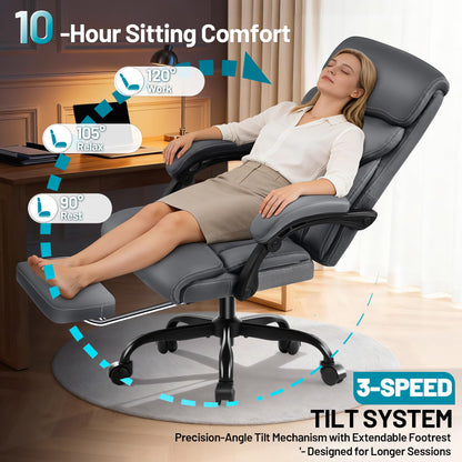 Coscendo Executive Office Chair with Footrest & Armrests, 180kg, Grey