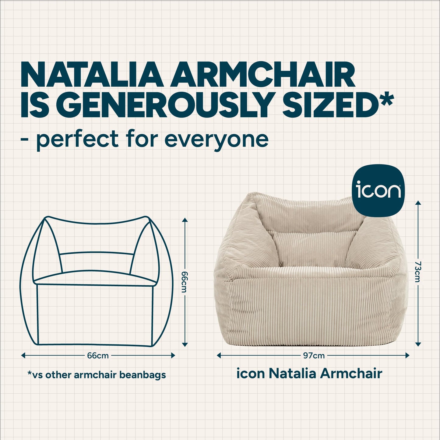 icon Natalia Cord Bean Bag Chair with Filling Included, Beige