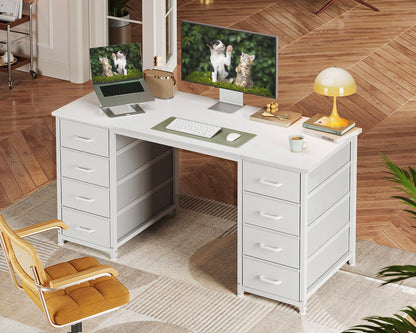 Coleshome Computer Desk with 8 Fabric Drawers, Office Desk with Storage