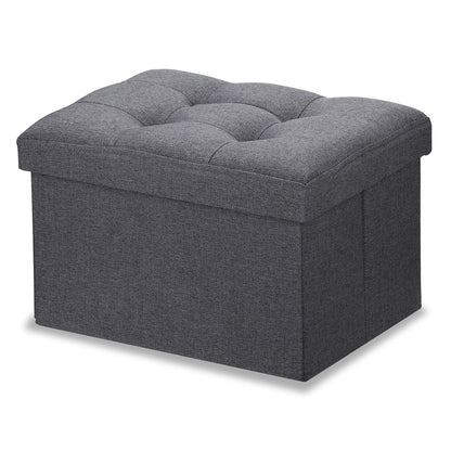LINMAGCO Ottoman Storage Ottoman with Storage Small Foot Rest Stool Under Desk Stool Short Folding Footrest Linen Cloth Dark Gray 41X30X30CM