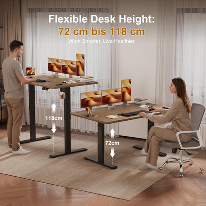 JUMMICO 140 x 70 cm Electric Standing Desk with USB Charging, Sedentary Reminder Height Adjustable Standing Desk, Sit Stand Desk