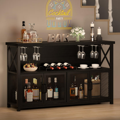 LVB Wine Bar Cabinet Industrial Coffee Bar Cabinets 120cm Black Oak