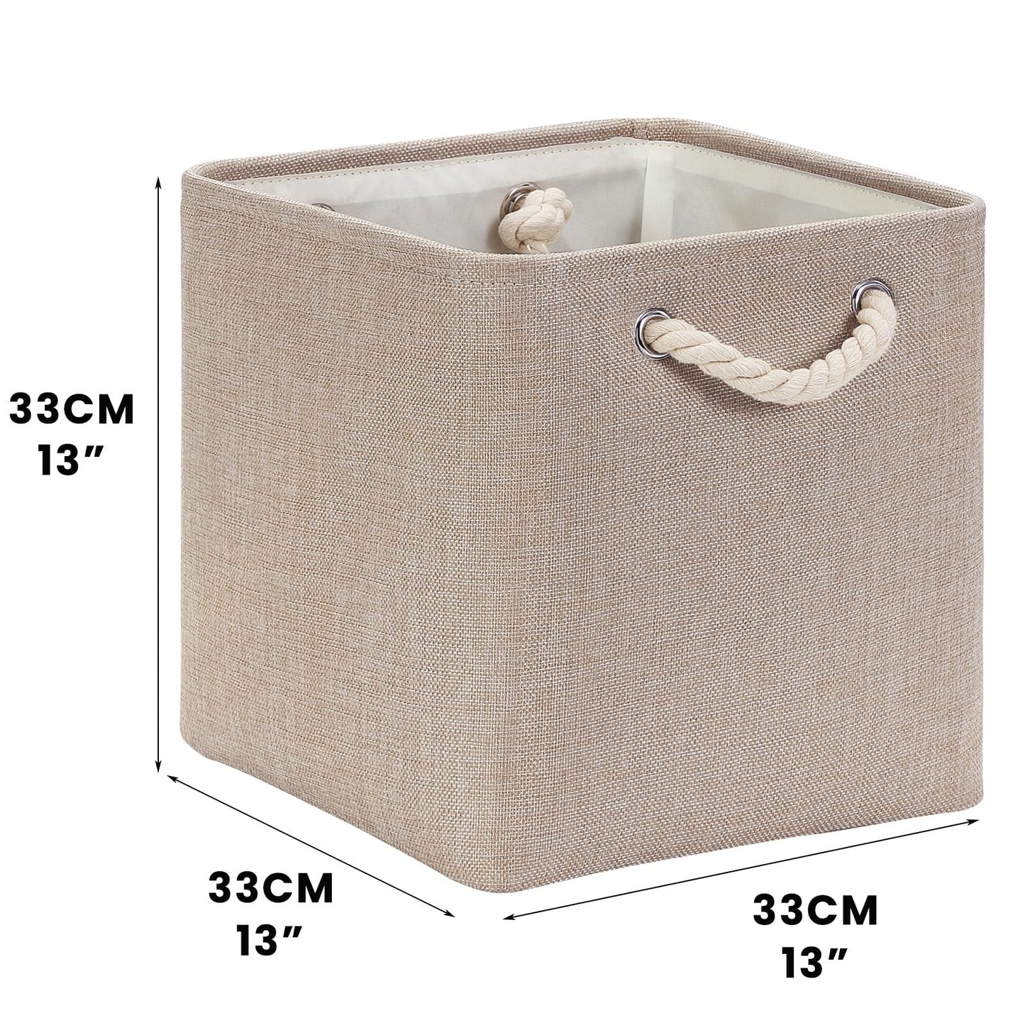 Mangata 33x38x33cm Cube Storage Boxes 3Pcs Light Khaki Foldable Baskets