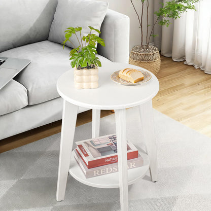 FEUFOAM Small End Side Table Wooden Round End Table with Lower Shelf White Nightstand Sofa Tables for Small Spaces, Living Room, Bedroom