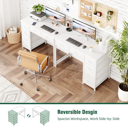 MUTUN 100x48 cm Desk, Small Computer Desk with 6 Fabric Drawers, Reversible Home Office Desk with Adjustable Feet, Work Desks for Office, Study