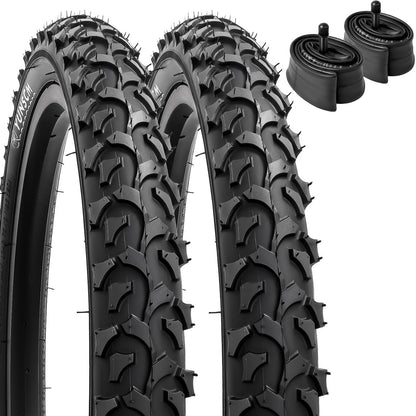 YunSCM 2-Pack Foldable 16 inch Bike Tyres 16x2.125 ETRTO 57-305 and 16'' Heavy Duty Bike Inner Tubes AV32mm Valve Compatible with 16x2.10 16x2.125