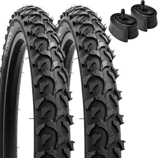 YunSCM 2-Pack Foldable 16 inch Bike Tyres 16x2.125 ETRTO 57-305 and 16'' Heavy Duty Bike Inner Tubes AV32mm Valve Compatible with 16x2.10 16x2.125