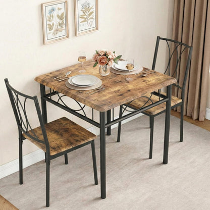 Crevyteg Space Saving Dining Table and 2 Chairs Set for Small Spaces, Compact Kitchen Table Set with Metal Frame and Modern Design for Apartment