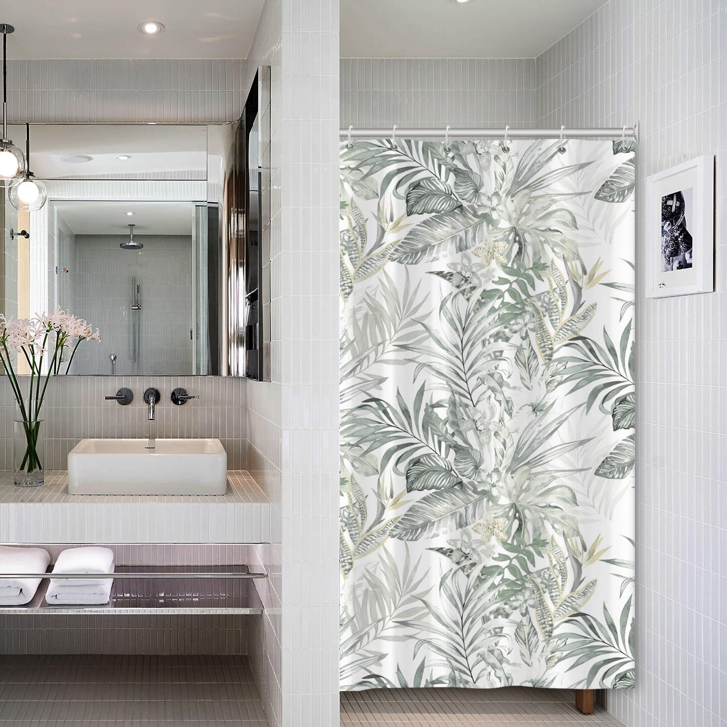 Bovlleetd Stable Eucalyptus Leaf Shower Curtain for Small Bathtub Spring Natural Botanical Plants Fabric Bathroom Curtain Waterproof Polyester Fabric