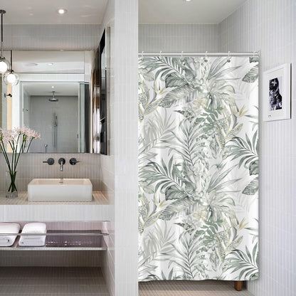 Bovlleetd Stable Eucalyptus Leaf Shower Curtain for Small Bathtub Spring Natural Botanical Plants Fabric Bathroom Curtain Waterproof Polyester Fabric