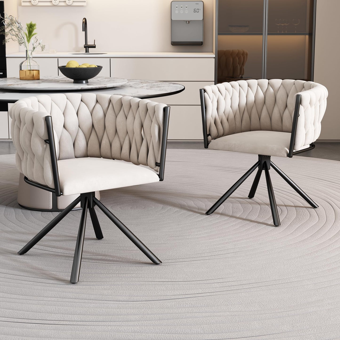 Ball & Cast Dining Chair with Armrests Set of 2, Armchair, Upholstered Seat, with Armrests, Seat Width 56 cm, Metal Legs, Velvet Coating, Load