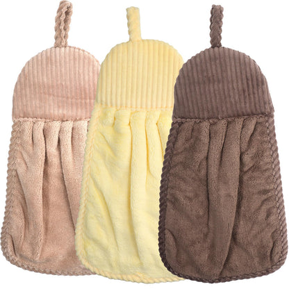LHNNDM 3 Pack Microfibre Soft Hand Towels, Super Water Absorbent Towel with Hanging Loops for Bathroom Or Kitchen, Hanging, Soft, Absorbent