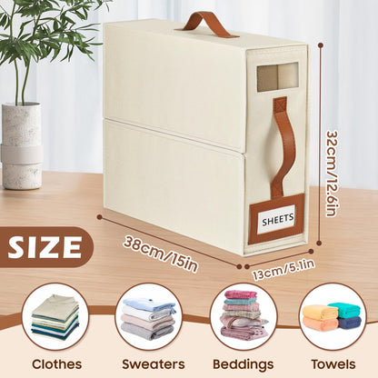BOSNONA Bed Sheet Organiser 4 Pack Beige Bedding Storage Box Foldable King Size Bed Sheet Organiser Boxes with Zip for Bedsheets, Pillow Cases