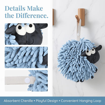 HMETOL Chenille Hand Towels with Hanging Loop, 1 Pack Funny Bathroom Hand