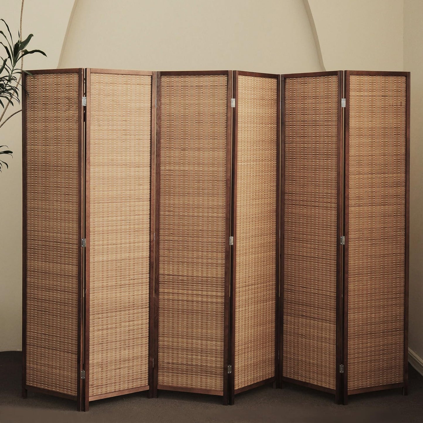 Furnnylane 6 Panel Bamboo Room Divider and Folding Panel Screen,Bamboo Panel Divider for Room Separation,Brown,170 cm H x 234 cm W