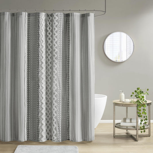 INK+IVY Imani Tufted Chenille 100% Cotton Shower Curtains Machine Washable, Modern Home Bathroom D?cor Bathtub Privacy Screen, 72" x 72", Grey