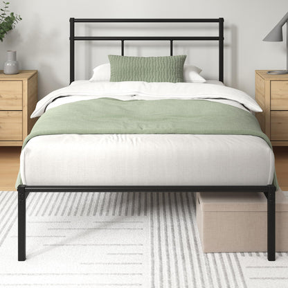 Zinus Elias Single Bed Frame  Bed 90x190 cm  30cm Height Metal Bed Frame with Headboard  Platform bed frame with steel slat support  Modern