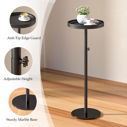 KEENSUNI Round Side Table,Small Round Coffee Table,End Table with Marble Pedestal Side Table for Small Space, Living Room,Bedroom,Sofa Couch (Black)