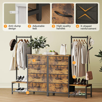 ODK 3 in 1 Chest of Drawers Bedroom, 4 Fabric Drawers, Retro color