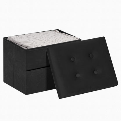 LOFTEY Small Ottoman Storage Box, Foldable Foot Stool with Lid, Black