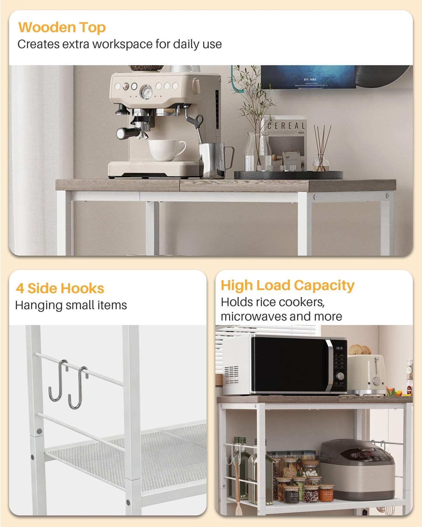 Ornestia 3 Tier Kitchen Trolley With Small Island for Storage(White)