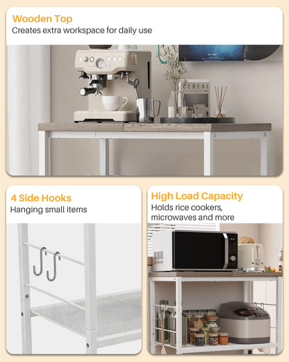 Ornestia 3 Tier Kitchen Trolley With Small Island for Storage(White)