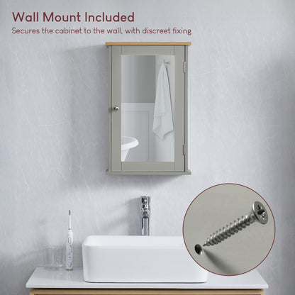 Bath Vida Priano Bathroom Cabinet Single Mirrored Door Wall Mounted, Grey & Oak