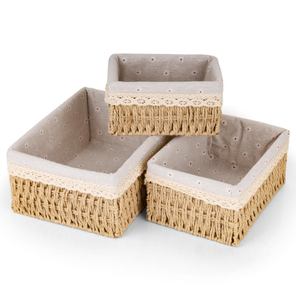 Axincardarm Wicker Storage Basket Woven Makeup Baskets for Storage Set Of 3