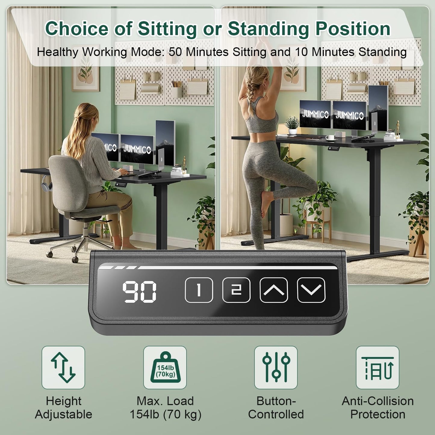 JUMMICO Electric Standing Desk 140 x 60 cm Home Office Height Adjustable Desk, Computer Lift Table with Smart Panel