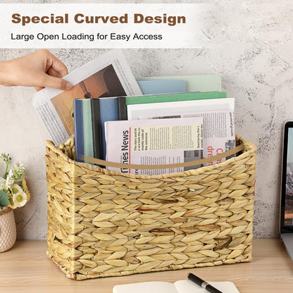 BSTKEY Divided Magazine File Basket with Handle, Natural Water Hyacinth