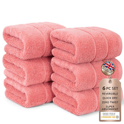 Bathroom Hand Towels 6 Pc Set I Lightweight I Quick-dry I OEKO-TEX I Coral