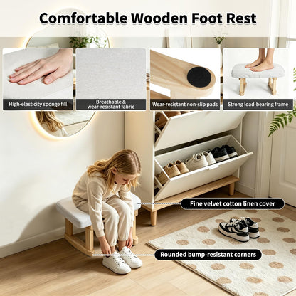 Margolongte Foot Stool, Pouffe Footstool with Removable Cover, Linen Fabric Small Footstool with Cushion