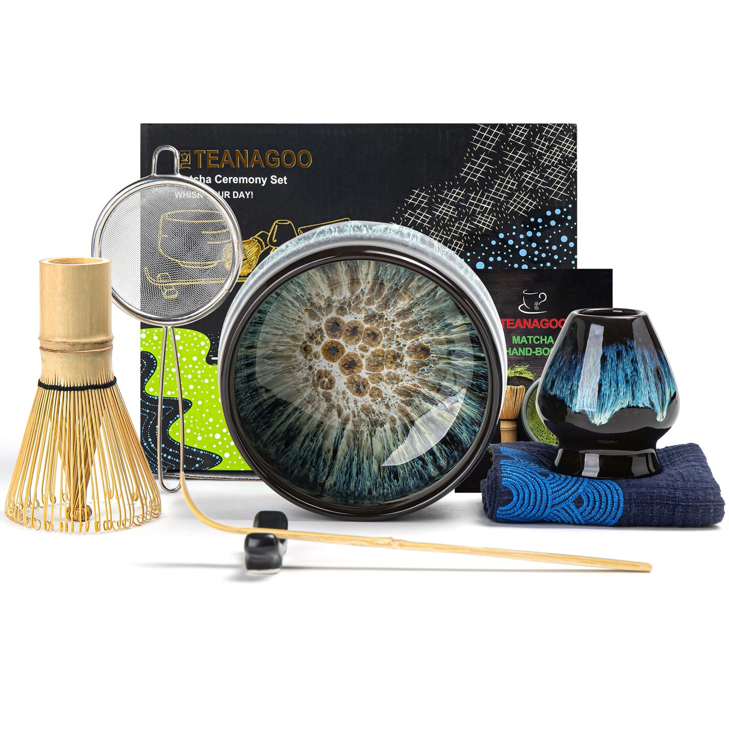 TEANAGOO Matcha Whisk, 7 Pcs Matcha Set with Holder/Scoop/Sifter, Matcha Kit for Ceremony, Matcha Tea Set for Making Breakfast/Latte, Matcha Whisk Set
