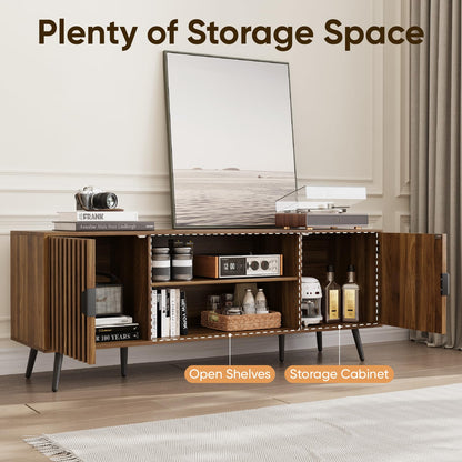Smart FENDEE 135cm TV Stand, TV Console for TV up to 55 Inch, Mid Century Modern Entertainment Center with Fluted Doors and Adjustable Shelf for