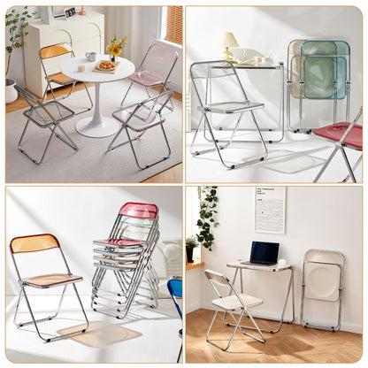 KAIHAOWIN Luxury Modern Transparent Folding Chair Acrylic Stacking Chairs with Crystal Seats-PC Plastic for Living Room and Outdoor Use