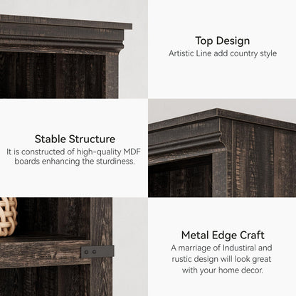 5 Tier Bookcase, Farmhouse Book Shelf with Storage Open Display Bookshelves, Book Case Wooden 5 Shelf Bookcase Home Decor Furniture for Home Office