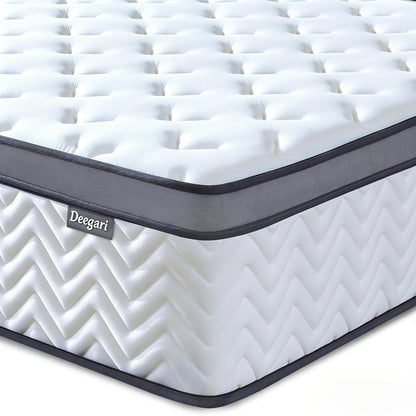 Deegari 10 Inch Small Double Size Mattress in a Box, Hybrid Cooling Gel Memory Foam & Pocketed Coils, Medium Firm, Pressure Relief, Motion Isolation
