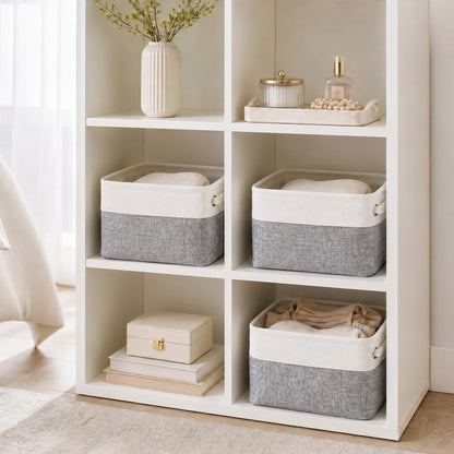 Mangata Set of 3 Fabric Storage Baskets, Grey White M