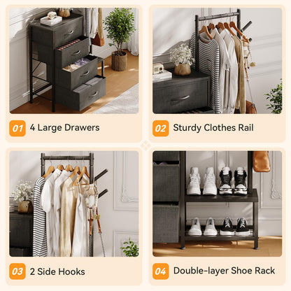 ODK 3 in 1 Chest of Drawers Bedroom, 4 Fabric Drawers, Black, 30x75.5x120cm