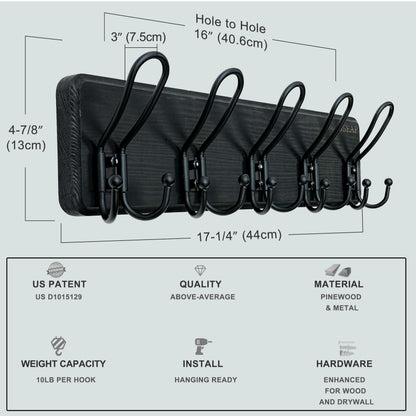 Dseap Coat Rack Wall Mounted - Heavy Duty Farmhouse Rustic Wall Coat Hanger with 5 Wire Hooks for Clothes Hat Jacket Towel, RusticWire, J1-5A, Black