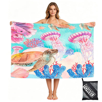 yayafunfun Large Quick Dry Microfibre Beach Towels for Adults, 160X90cm Pink Turtle Bath Towel Travel Towels with Pocket