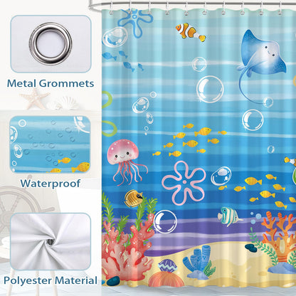 hometrixx Kids Beach Ocean Jellyfish Coral Fish Shower Curtain 72X72Inch