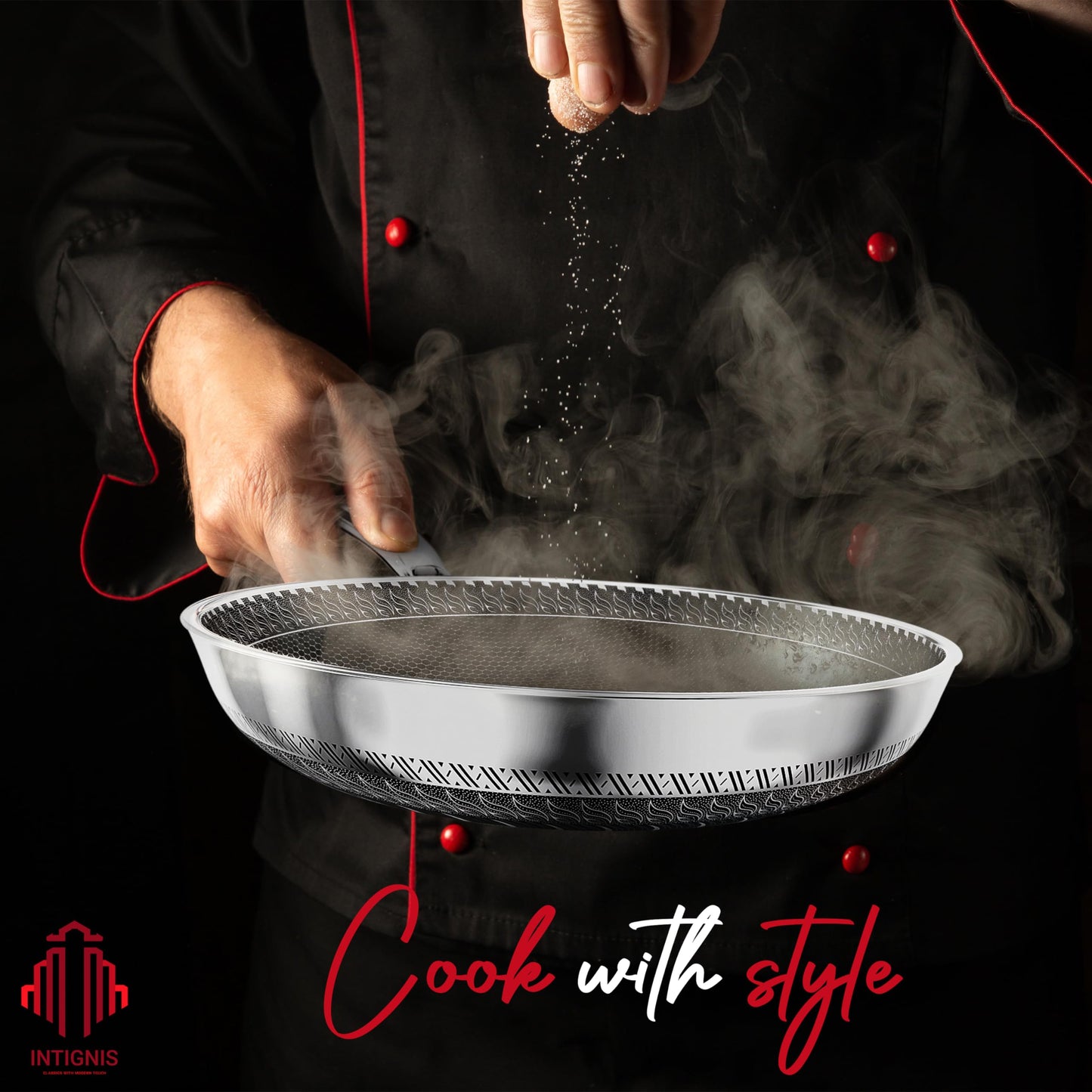 Premium Frying Pan with Lid  28 cm/ 11 Inches  Non-Stick | Scratch Resistant | Extra Deep Large | Chemical Free | Stainless Steel Skillet | Honey