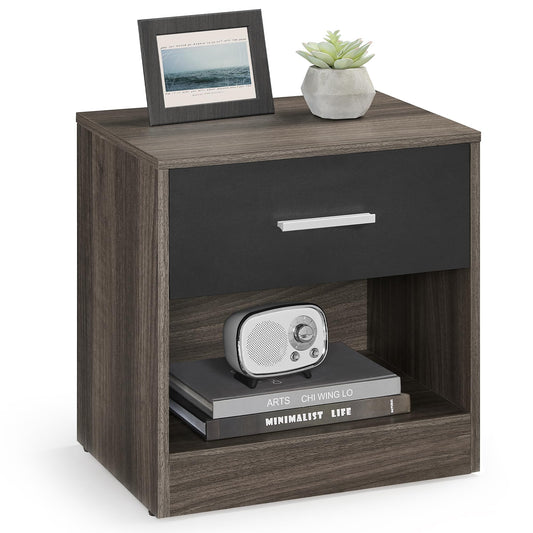 VASAGLE Bedside Table with Drawer, Handle, Open Compartment for Bedroom, Living Room, Chestnut Brown and Ink Black LET619K74